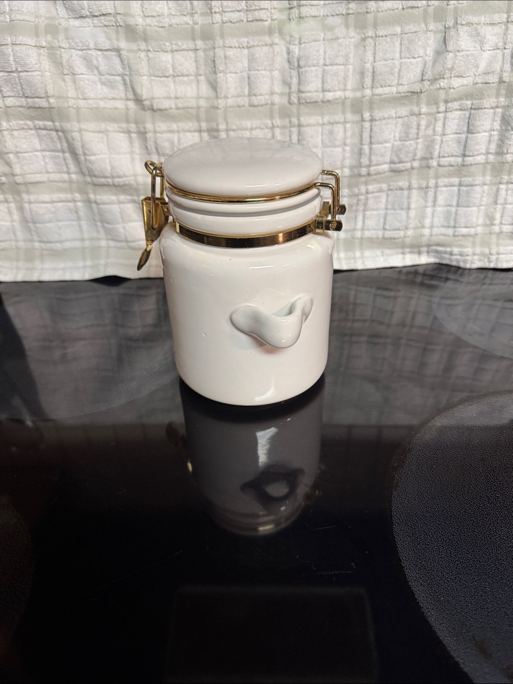 Source Unknown White Ceramic Jar with Gold Accents